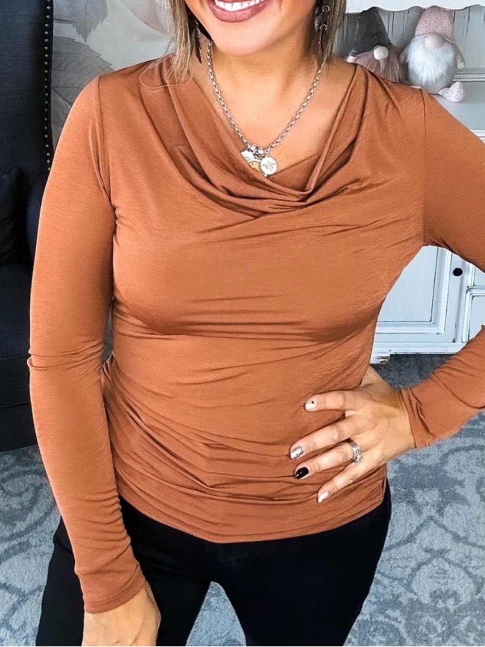 Dear Scarlett Cowl Neck Long-Sleeve-Medium-NWOT-Rust